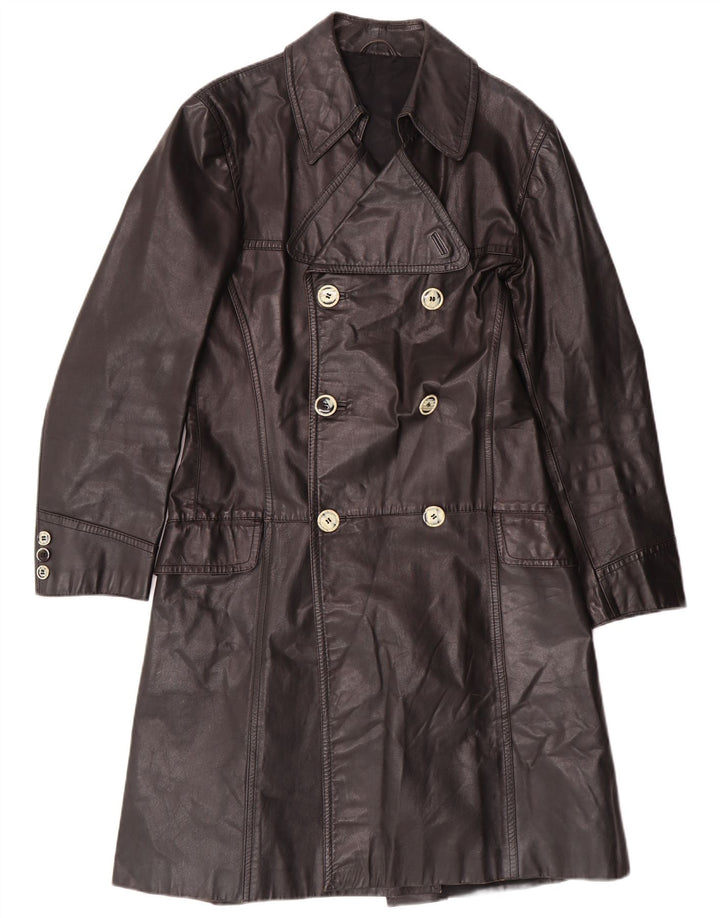 Palton din piele vintage pentru bărbați IT 46 Mic Negru Clasic din piele