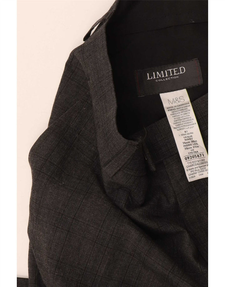 Pantaloni de costum subțiri pentru bărbați Marks & Spencer L30 L31 poliester cu carouri gri