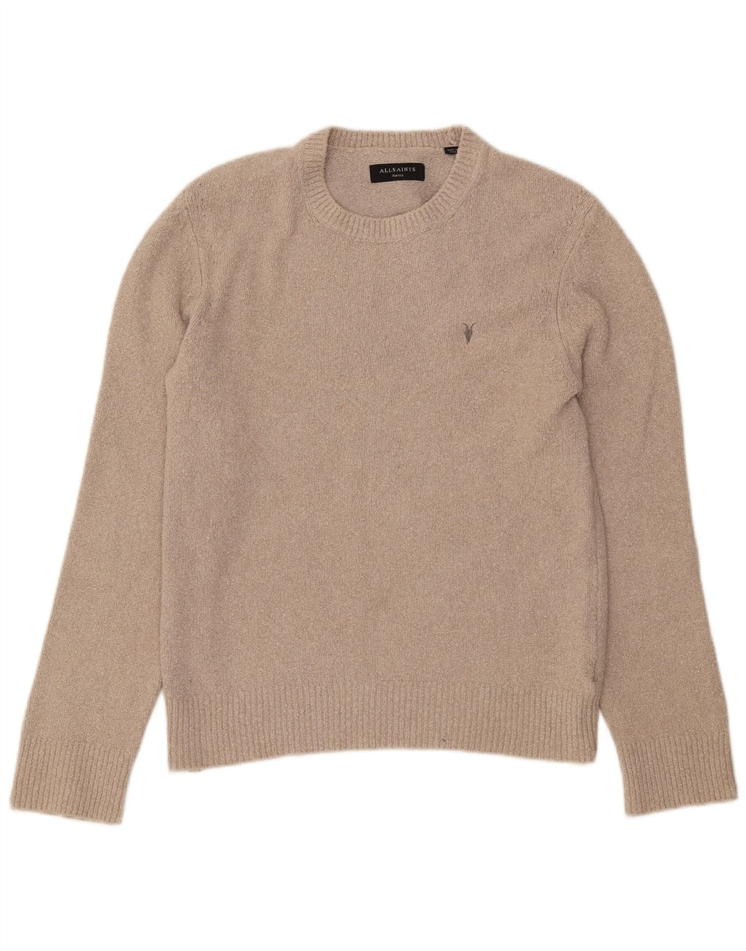 ALL SAINTS Pulover pentru bărbați cu gât crew pulover mic, bej, bumbac