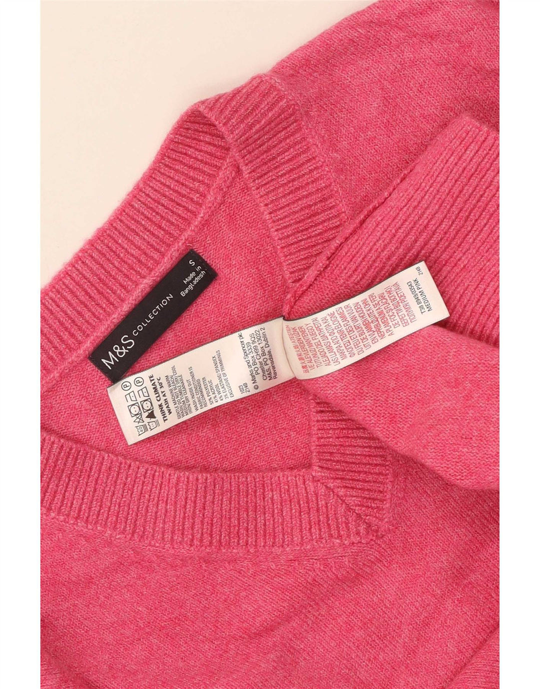 Pulover cu decolteu în V pentru femei Marks & Spencer UK 10 Poliester roz mic