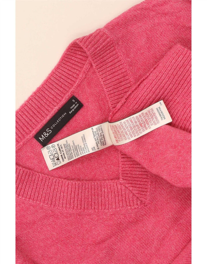 Pulover cu decolteu în V pentru femei Marks & Spencer UK 10 Poliester roz mic