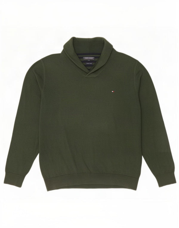 Pulover pentru bărbați Tommy Hilfiger cu gât șal, bumbac verde 2XL