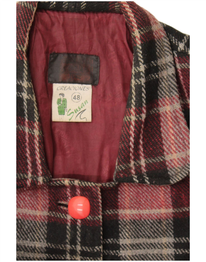 Pardesiu vintage pentru femei IT 48 XL Lână cu carouri burgundă