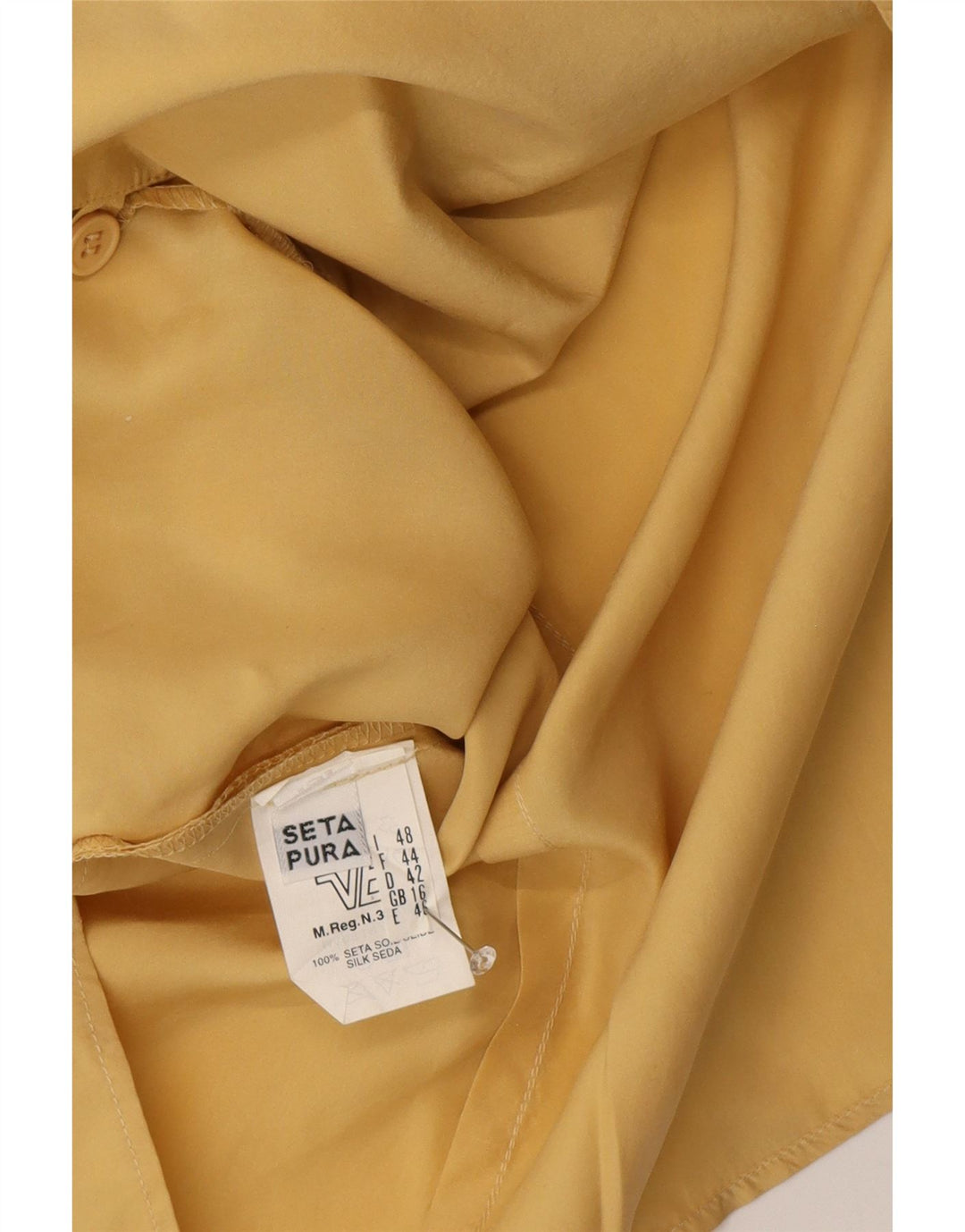 Bluză cămașă cu mânecă scurtă pentru femei vintage UK 16, mătase mare, galbenă