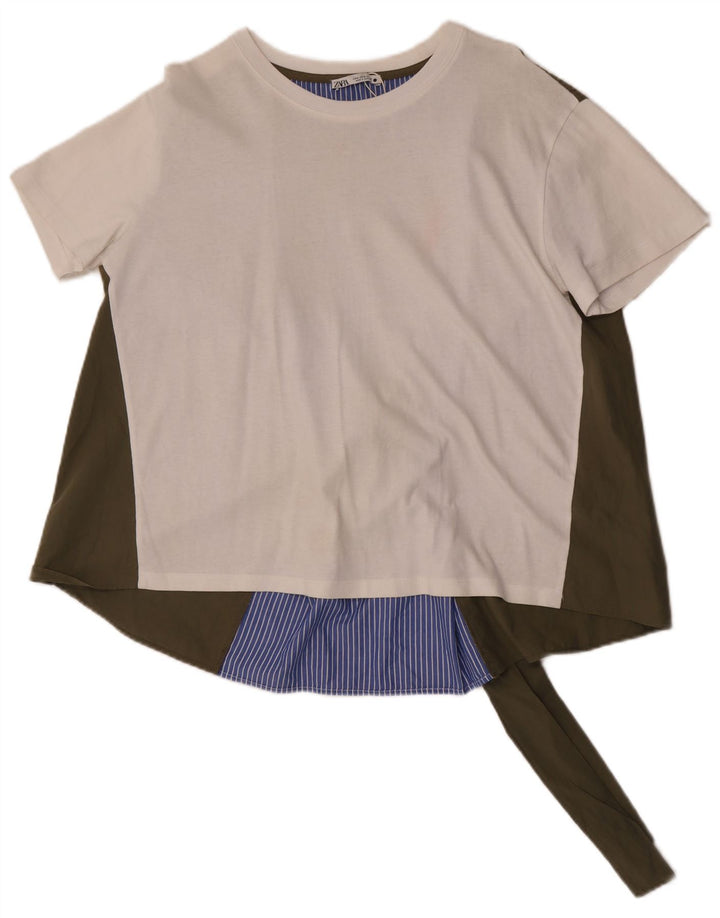 Bluză supradimensionată pentru femei Zara UK 14 Medium White Colorblock Bumbac