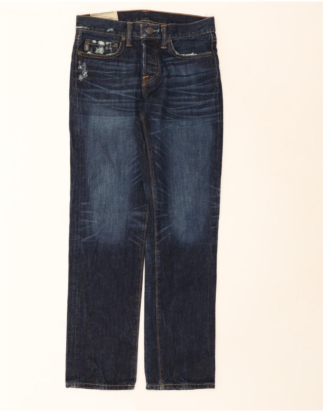 ABERCROMBIE & FITCH Blugi Distressed Straight pentru bărbați W28 L30 Bleumarin