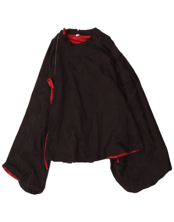 Bluză vintage cu mânecă lungă pentru femei Poncho Top UK 12 Medium Black Floral