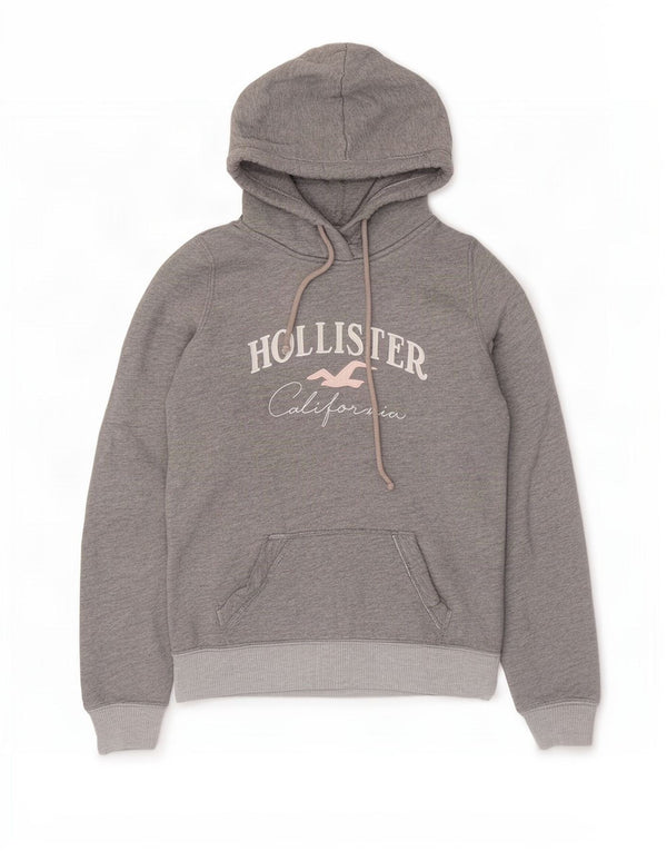 Pulover Hollister pentru damă cu grafică cu glugă UK 6 XS bumbac gri