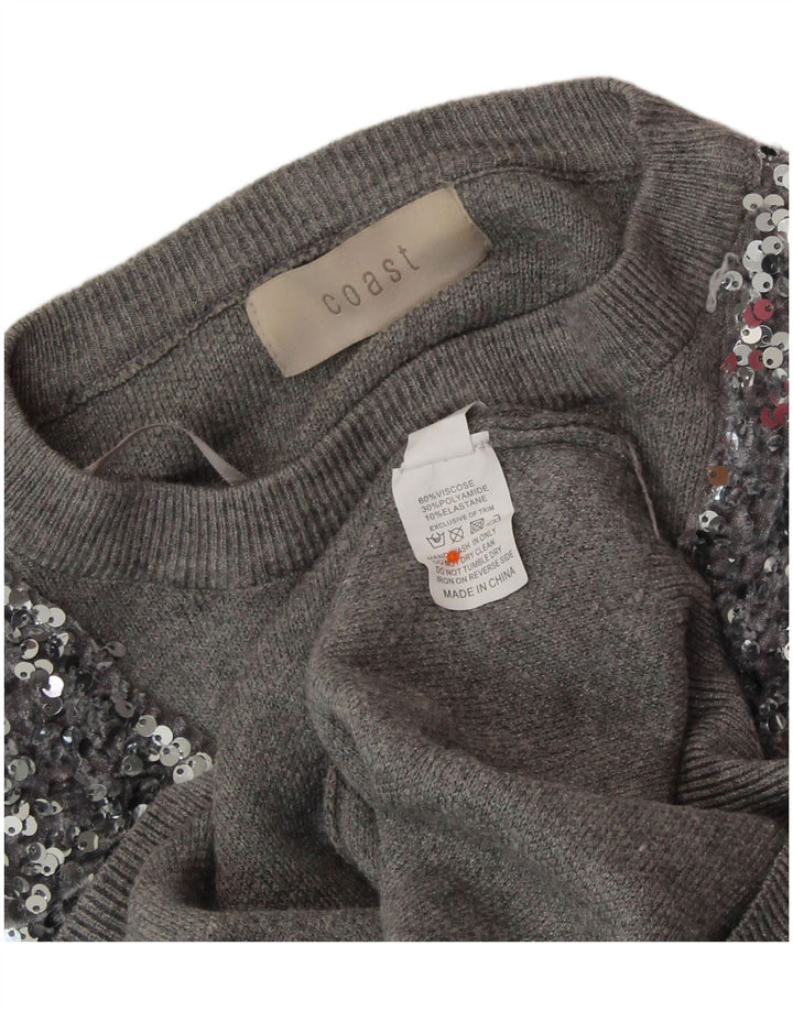 COAST Pulover pentru damă cu decolteu triplu UK 14 mare, gri, viscoză