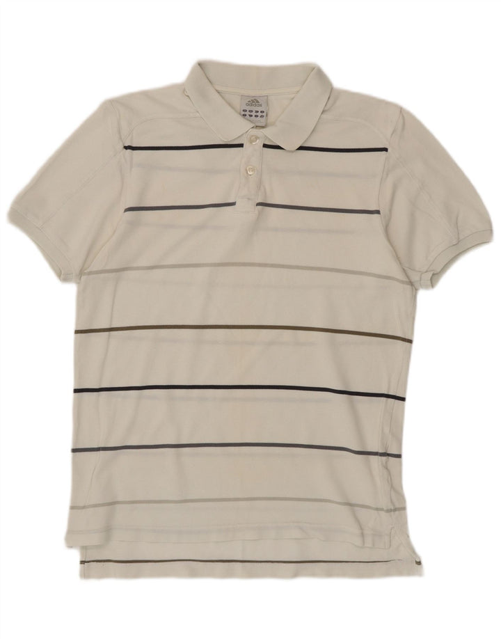 ADIDAS Mens Polo Shirt Medium White Striped Cotton