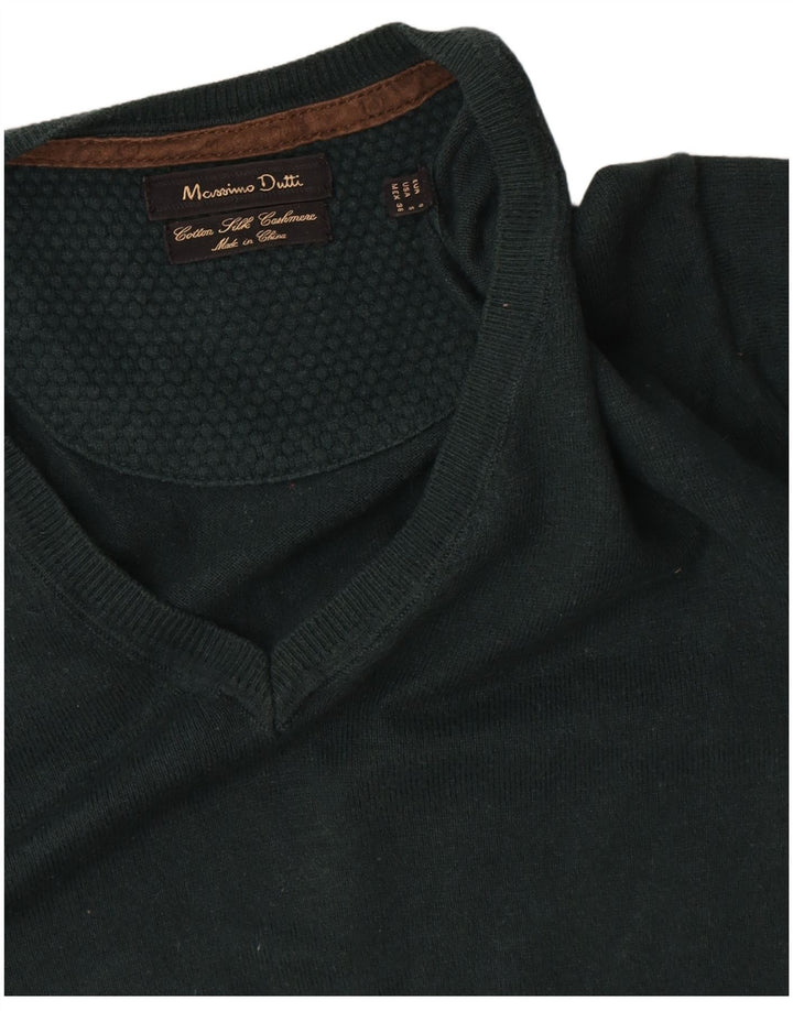 Massimo Dutti Pulover cu decolteu în V pentru bărbați, bumbac verde mic