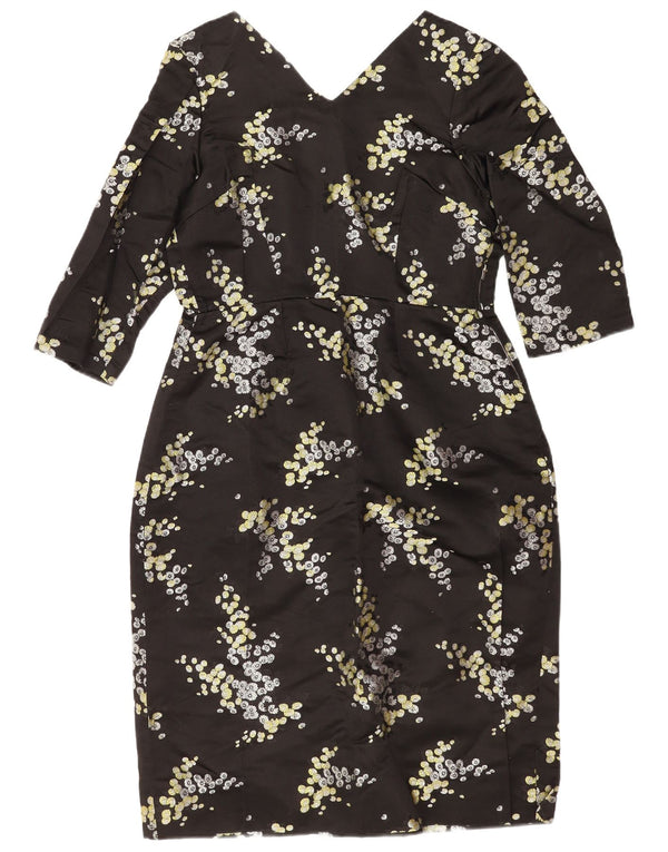 Rochie vintage pentru femei cu mâneci 3/4 UK 14 Medium Black Floral