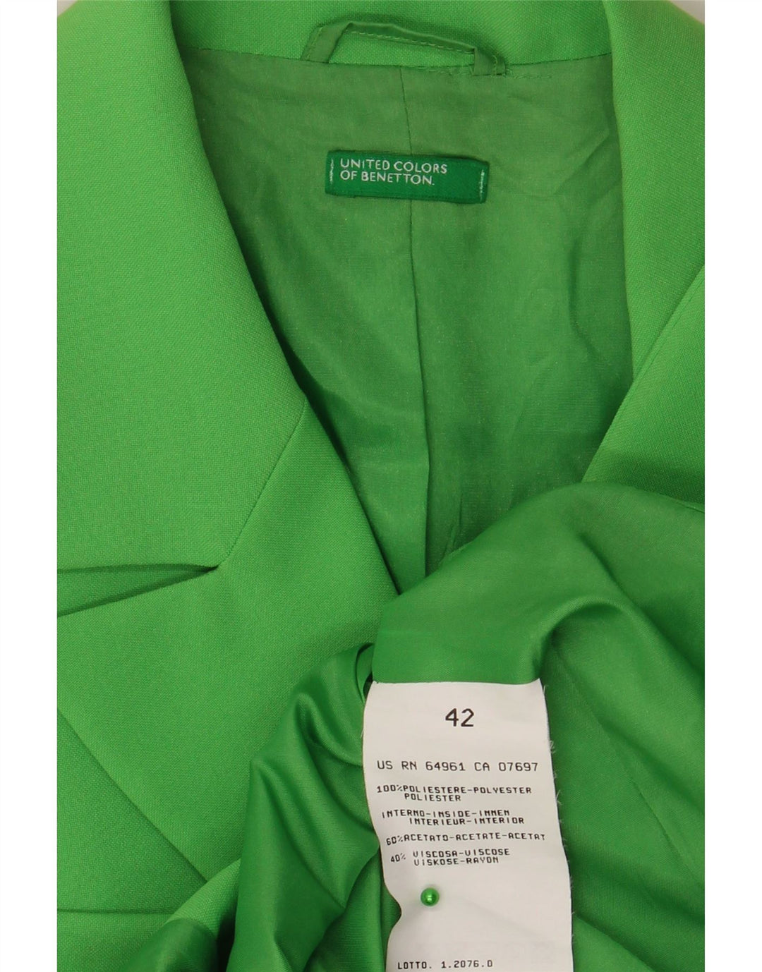 Jachetă pentru femei Benetton cu 3 nasturi IT 42 Poliester verde mediu