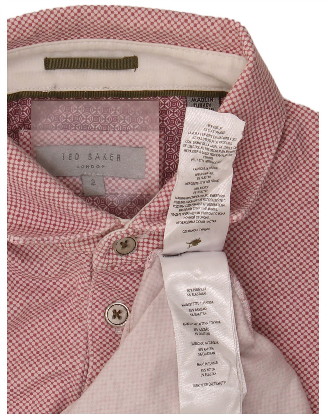 Tricou polo pentru bărbați Ted Baker, mărimea 2, bumbac cu pete roz, mic