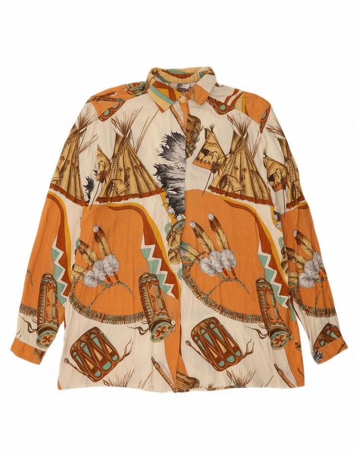 VINTAGE Womens Shirt Blouse UK 16 Large Orange Patchwork Viscose