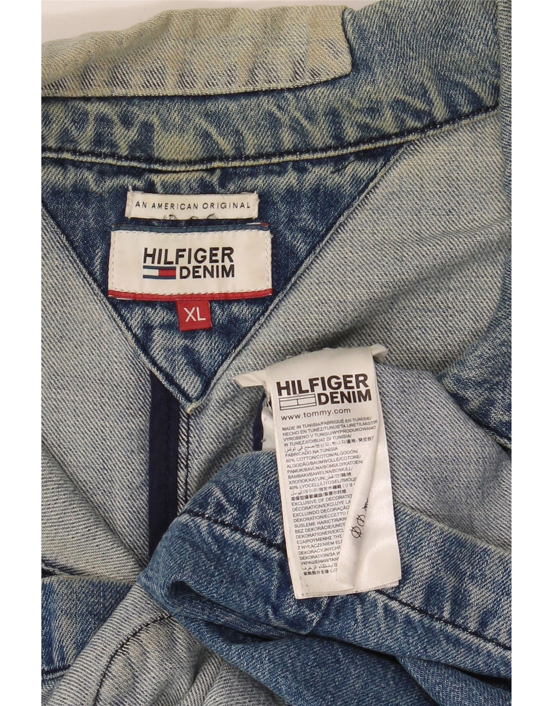 Jachetă de denim învechită pentru femei Tommy Hilfiger UK 18 XL, albastru, mozaic
