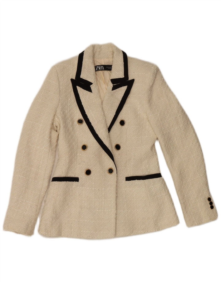 Jachetă Blazer pentru femei Zara, cu două piept, UK 6 XS Poliester alb