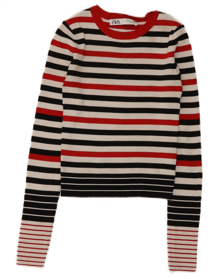 Crop Top pentru femei Zara cu mânecă lungă UK 8, mic, multicolor, în dungi, viscoză
