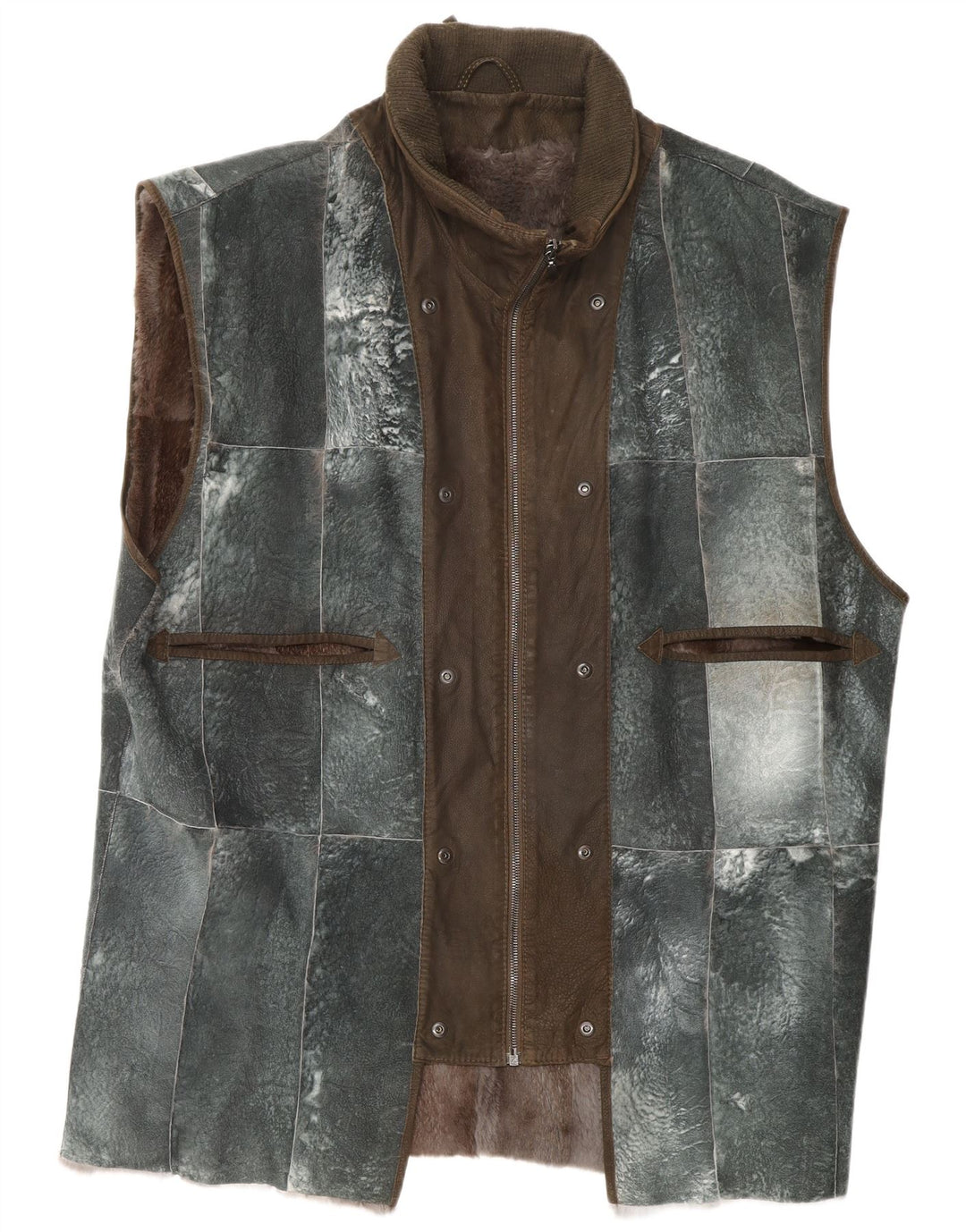 Gilet pentru bărbați din piele din shearling REIHER EU 54 2XL Gri Patchwork Piele