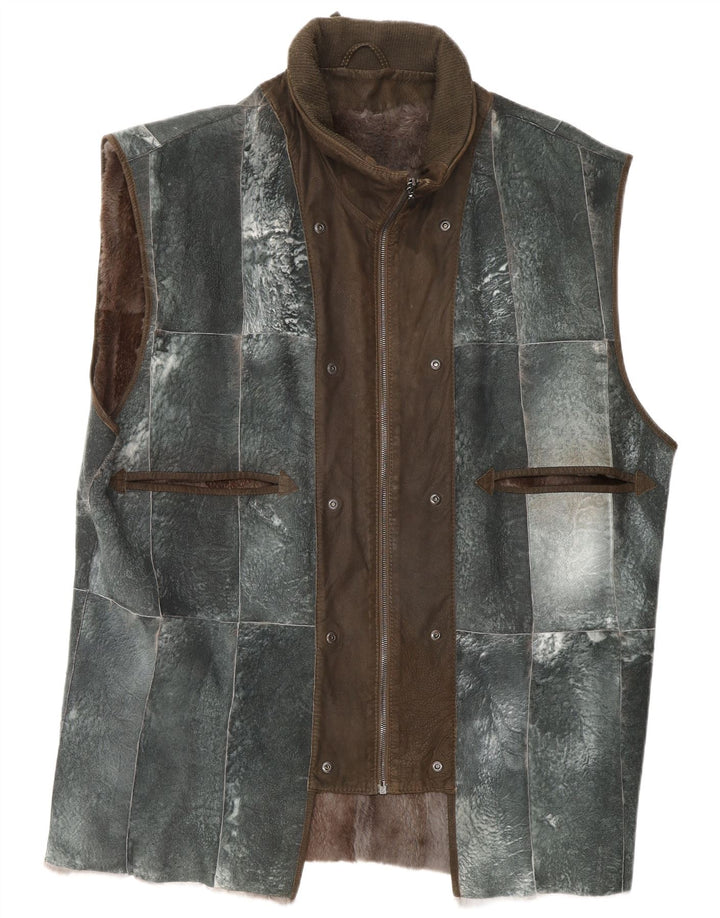 Gilet pentru bărbați din piele din shearling REIHER EU 54 2XL Gri Patchwork Piele