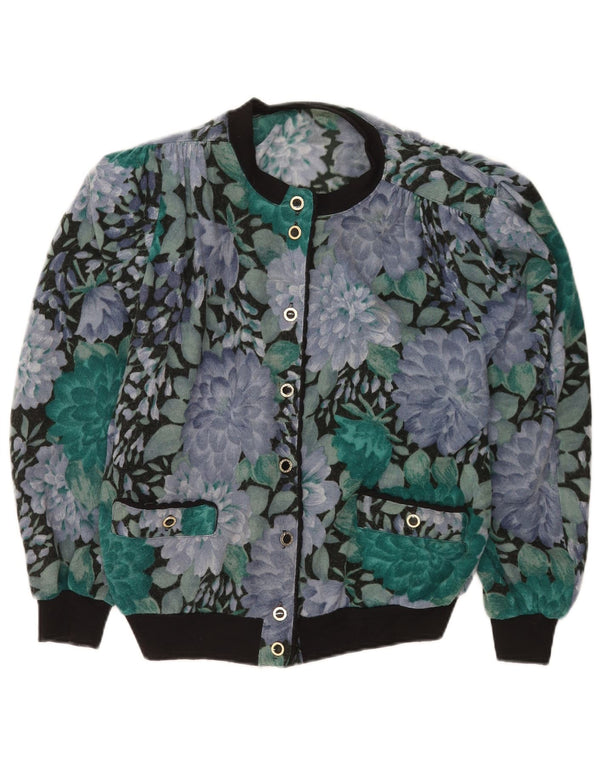 Pulover Cardigan Vintage pentru Damă UK 16 Mare Lână Florală Multicoloră