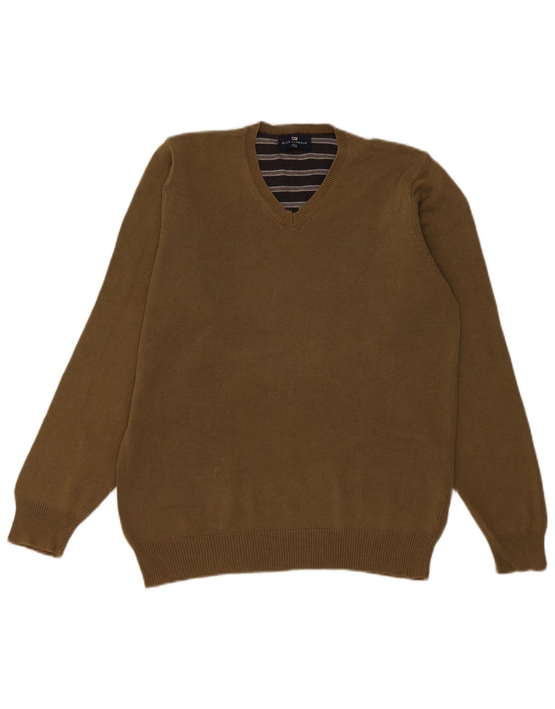 Pulover pentru bărbați Marks & Spencer Blue Harbour cu decolteu în V, bumbac mic kaki