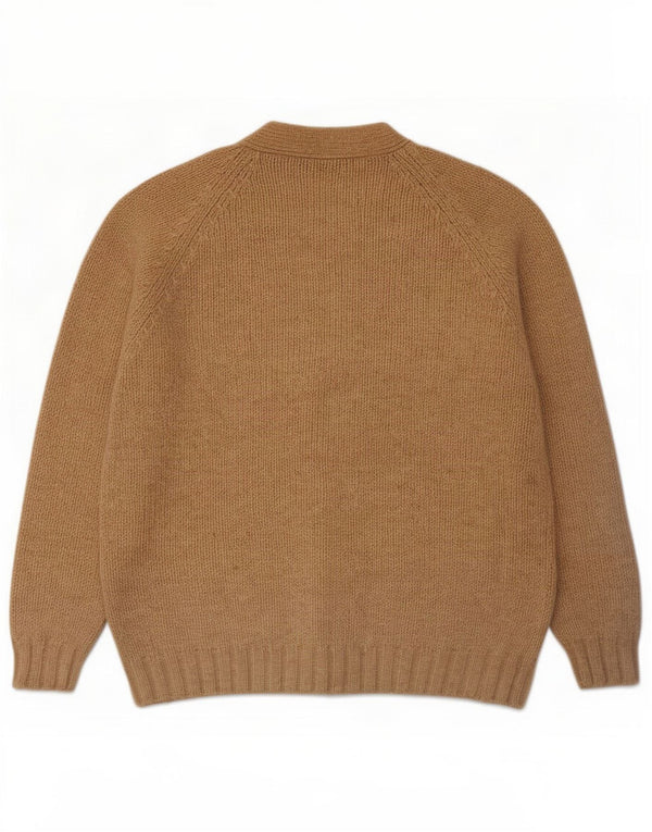 Vintage Mens Loose Fit Cardigan Pulover Mare Bej Lână