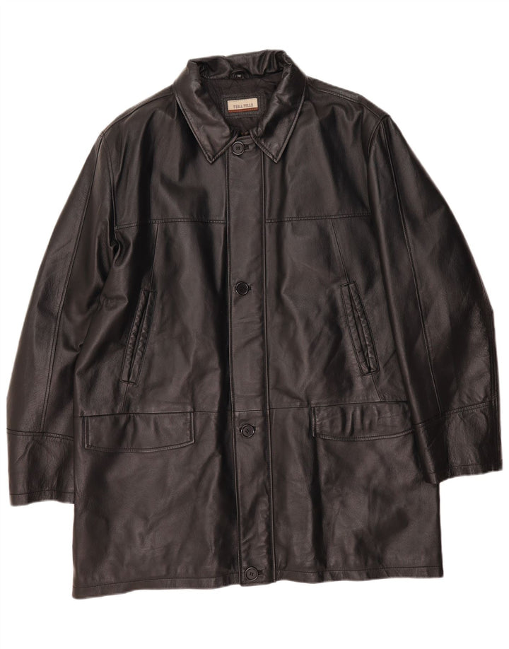 Palton din piele vintage pentru bărbați IT 56 3XL din piele neagră