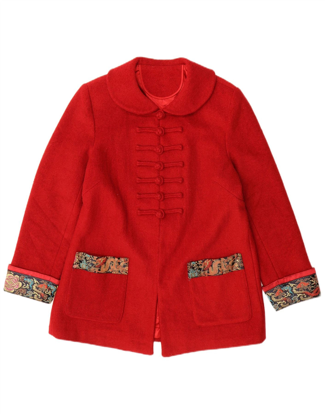 Pardesiu vintage pentru femei UK 14 Medium Red Paisley