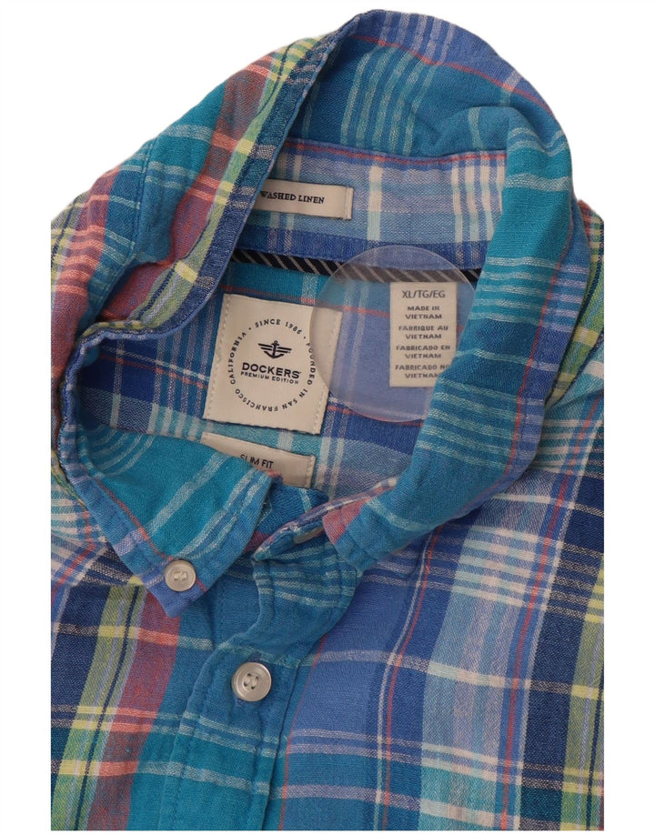 Cămașă de flanel pentru bărbați DOCKERS, slim, cu carouri albastre