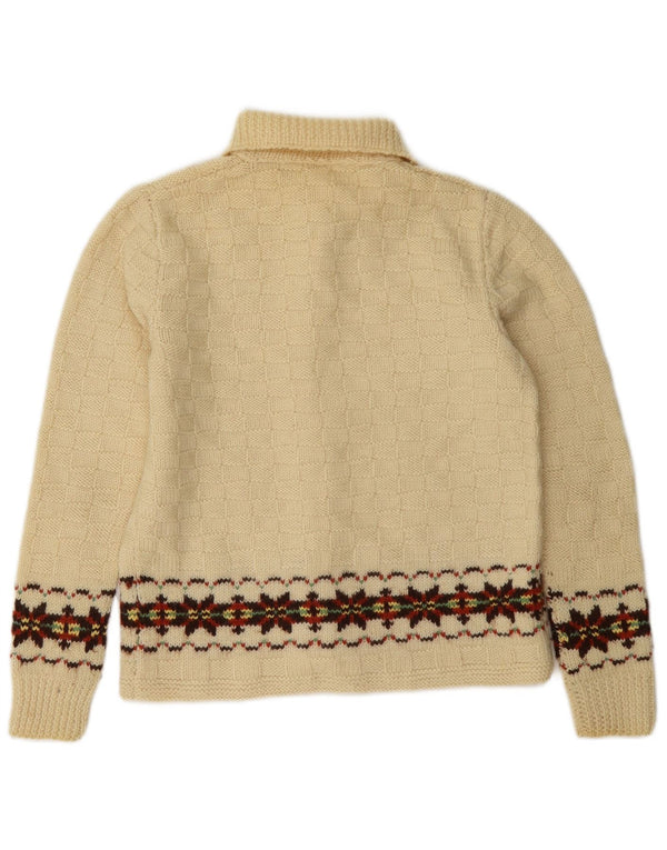 Pulover Cardigan Vintage pentru femei UK 10 Small Off White Fair Isle