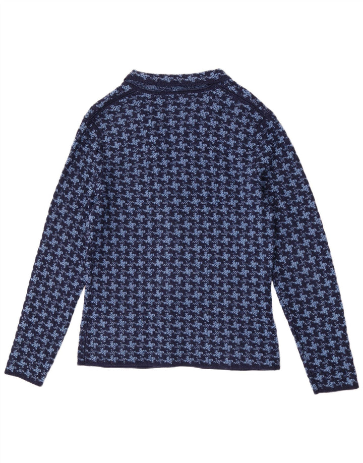 Pulover Cardigan Vintage pentru bărbați IT 50 Lână cu picior de găin albastru mediu