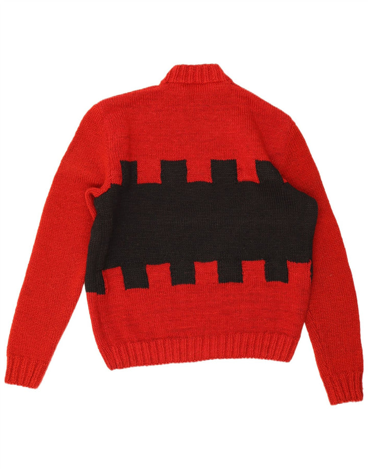 Pulover vintage pentru bărbați cu gât țestoasă, mare, roșu, geometric