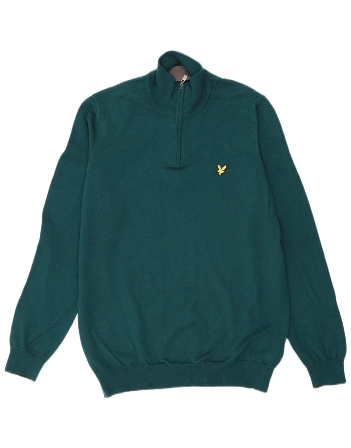 LYLE & SCOTT Pulover pentru bărbați, cu fermoar, cu gât, verde mediu acrilic