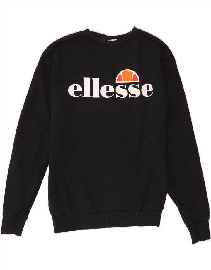ELLESSE Womens Oversized Graphic Sweatshirt Jumper UK 8 Small Black Cotton Vintage Ellesse and Second-Hand Ellesse from Messina Hembry 