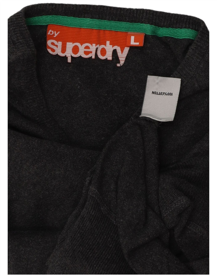 SUPERDRY Pulover cu decolteu în V pentru femei UK 16, mare, gri bumbac
