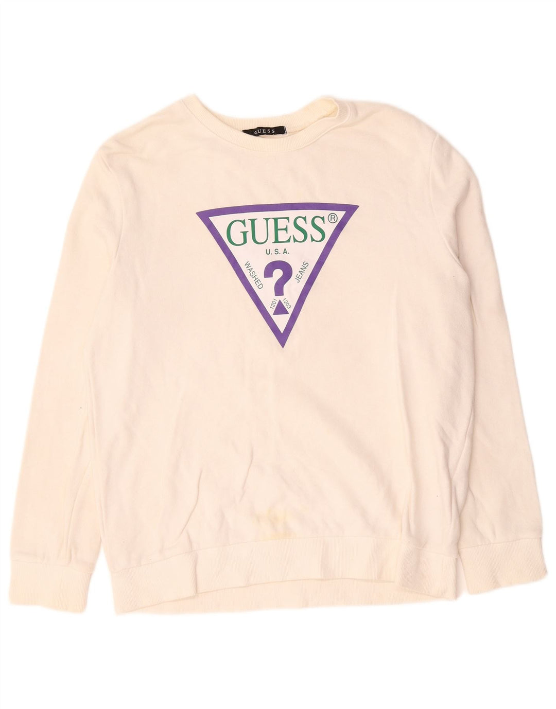Pulover Guess pentru damă cu grafică, UK 14, bumbac alb, mediu