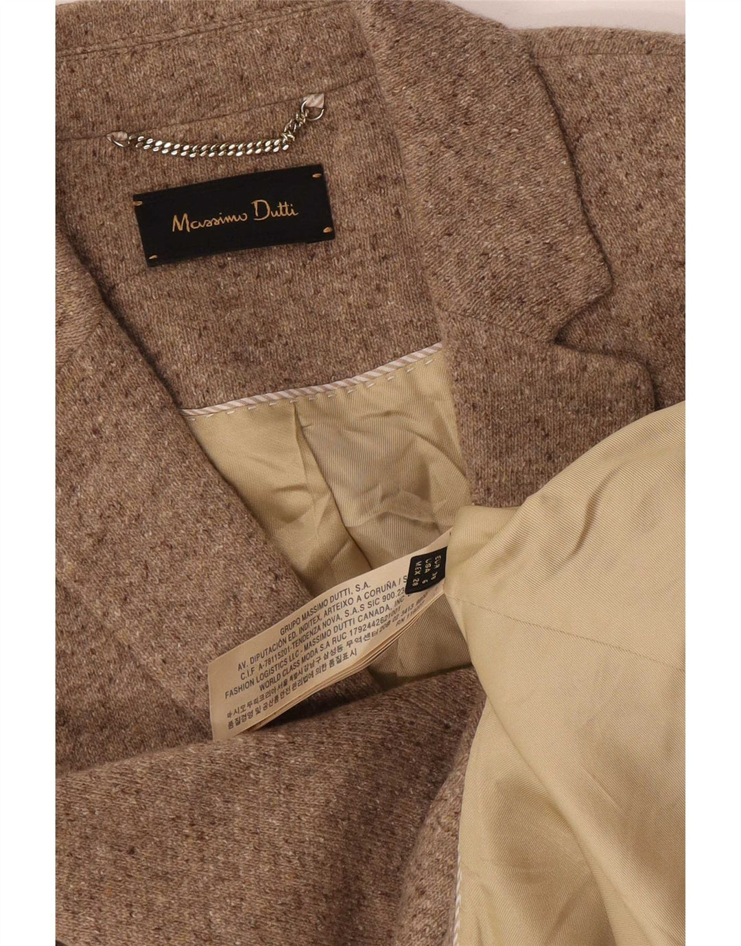 Massimo Dutti Jachetă Blazer Femei cu 2 nasturi EU 38 Mic Bej Lână cu pete