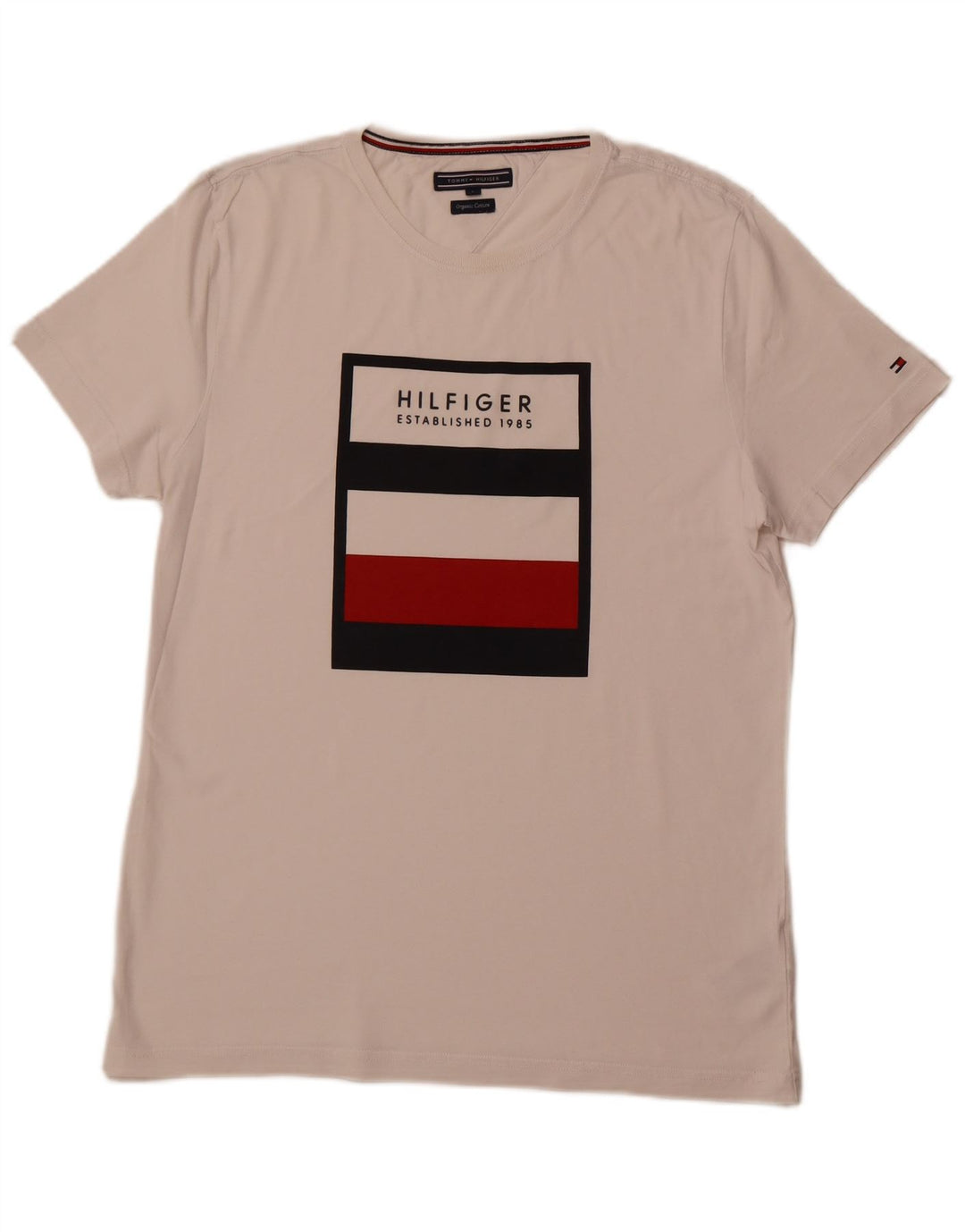 TOMMY HILFIGER Tricou grafic pentru bărbați Top mare din bumbac alb