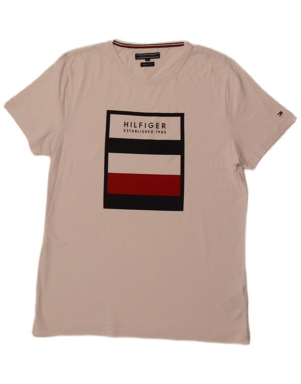 TOMMY HILFIGER Tricou grafic pentru bărbați Top mare din bumbac alb