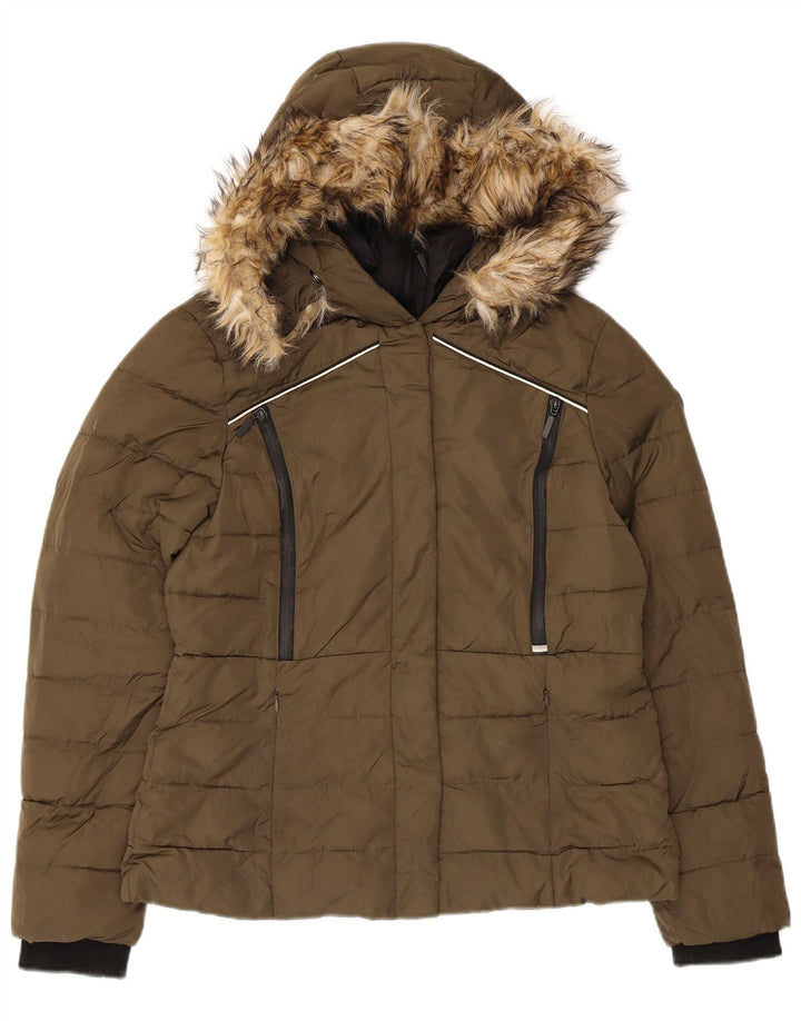 Jachetă căptușită cu glugă Superdry pentru femei UK 12 Medium Kaki Poliester