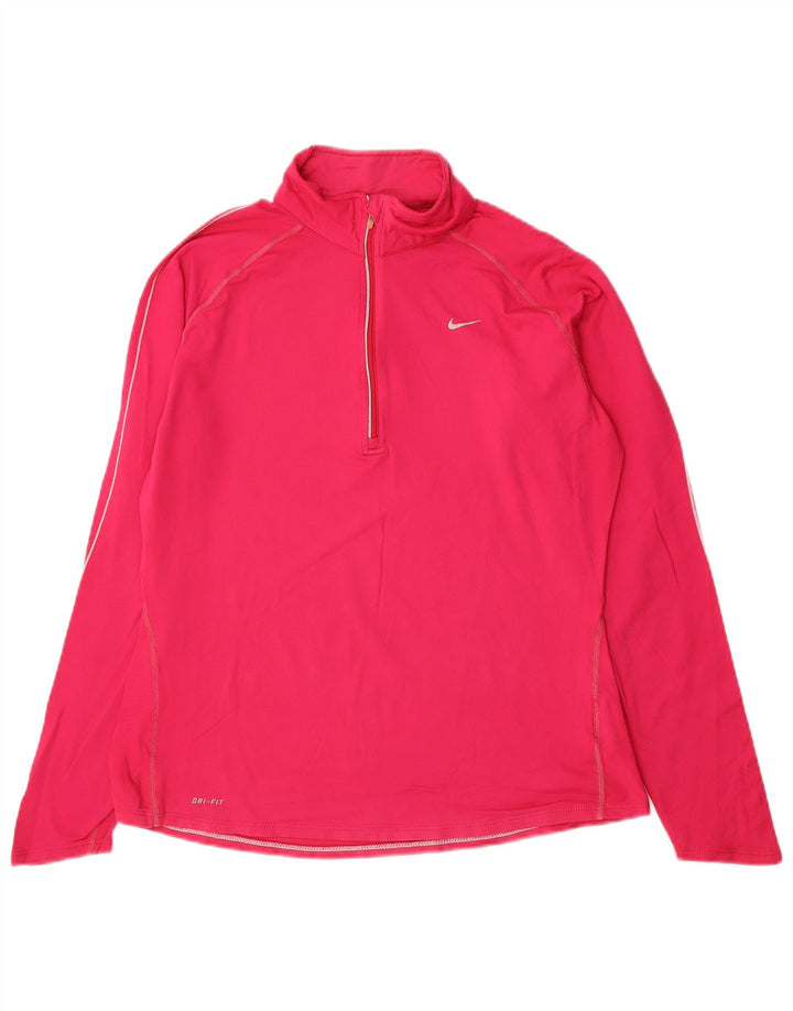 Top de trening Nike Dri Fit, cu fermoar și gât, pentru femei, UK 16, mare, roz, nailon