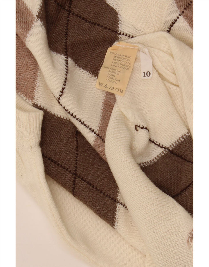 VINTAGE Vestă pentru bărbați Tank Top Medium White Argyle/Diamond Wool