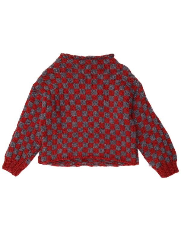 Pulover vintage pentru femei cu gât de barcă UK 14 Medium Burgundy Geometric