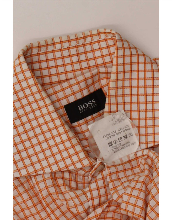 Cămașă pentru bărbați Hugo Boss, bumbac cu carouri portocaliu mediu