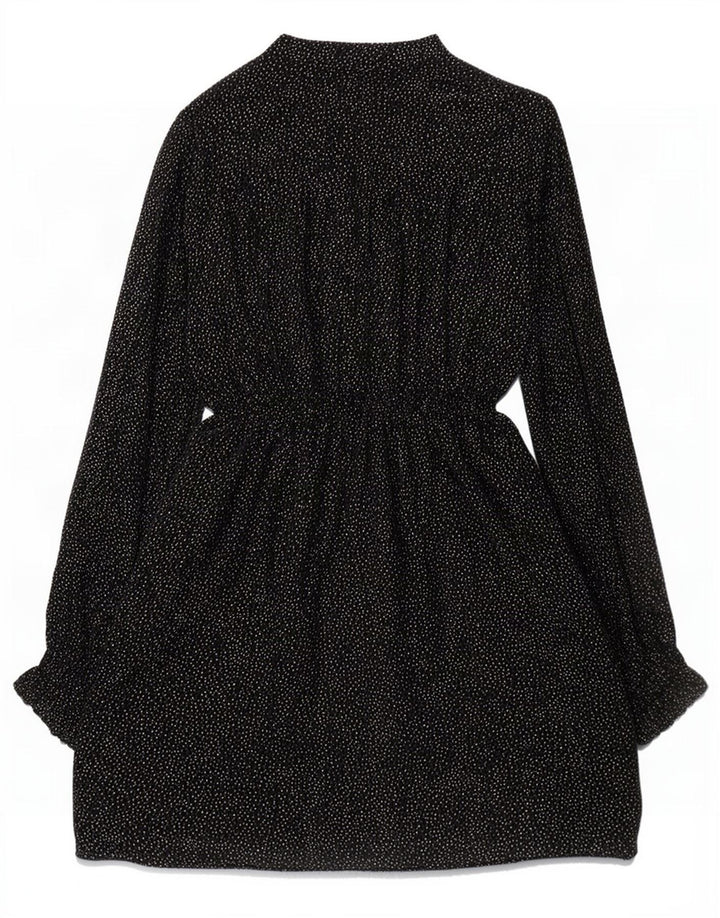 Rochie cămașă Zara pentru femei cu cravată în față UK 14 Medium Black Spotted