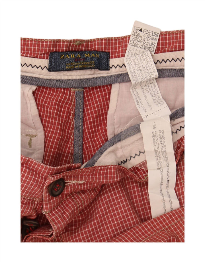 Pantaloni scurți chino pentru bărbați Zara EU 42 Large W32 Red Check Bumbac
