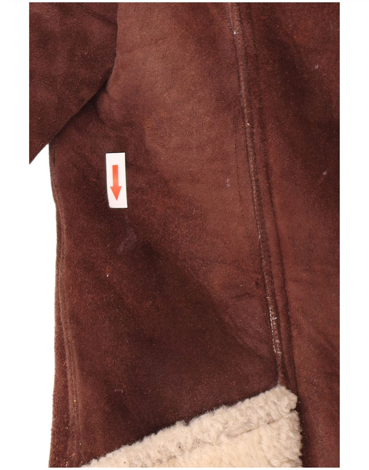 Palton vintage pentru femei din shearling UK 10 mic maro colorblock