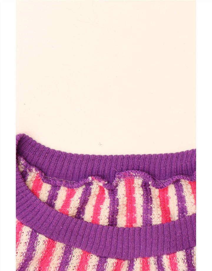 VINTAGE Pulover cu gât de barcă pentru femei UK 14, mare, cu dungi multicolore