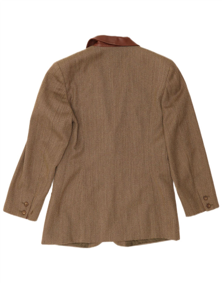 Jachetă vintage pentru femei cu 2 nasturi, UK 14 Medium Khaki Herringbone